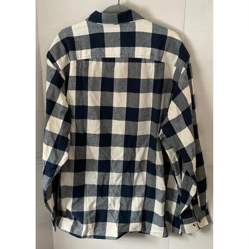 Hobbs Creek Mens 2XL Flannel Shirt  Blue White Buffalo Plaid Cotton Button Up - Picture 9 of 9